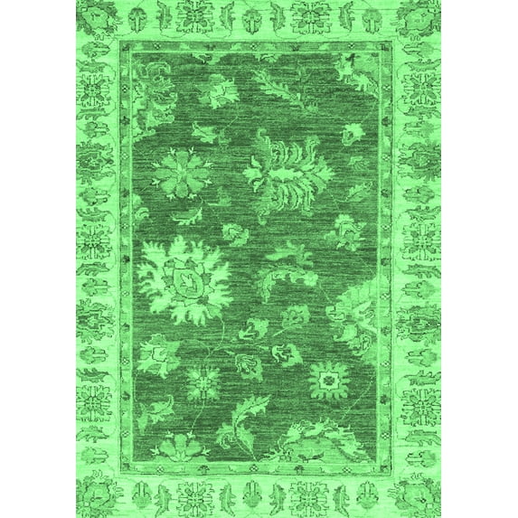 Ahgly Company Indoor Rectangle Oriental Emerald Green Modern Area Rugs, 2' x 5'