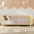 thumbnail image 2 of PORKISS Twin Size Platform Bed, Solid Wood Toddler Bed with Fence Guardrail, Twin Size Bed Frame for Kids Boys Girls, Montessori Bed, No Box Spring Needed, Natural, 2 of 8