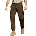 thumbnail image 3 of UVEASISHA Men's Big and Tall Cargo Pants Elastic Bottom Jogger Sweatpants Outdoor Casual Construction Work Pants Solid Color Tapered Trousers with Pockets Brown M, 3 of 6