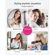 Portable Cordless Hair Straightener Brush, Bopcal Mini Straighten Brush Comb for Travel, 300M Negative Ion, 6 Temp, 10000mAh USB-C, Black
