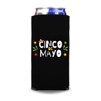 Cinco de Mayo Slim Coolers, Cinco de Mayo Spiked Seltzer Coolies, Skinny Coolies, Party Gifts and Favors (Black)