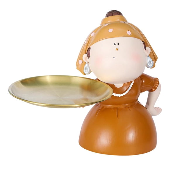 Bandeja organizadora de almacenamiento con figuras de niña nórdica, estatua, manualidades, decoración para fiestas naranja