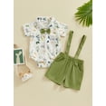 thumbnail image 2 of Suealasg Infant Baby Boy Gentleman Suit Outfit Short Sleeve Rabbit Print Romper+ Suspender Shorts 2 Piece Newborn Toddler Easter Clothes Set, 2 of 9