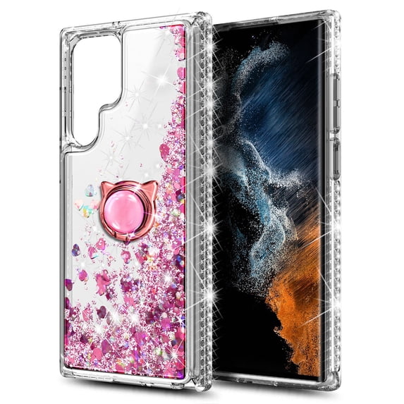 Compatible with Samsung Galaxy S23 Plus Case with Tempered Glass Screen Protector, Ring Holder