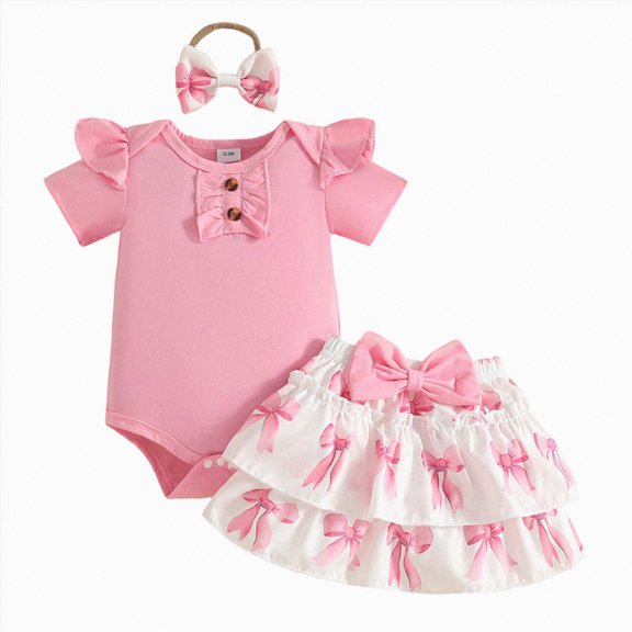 CAUYDY 3M 6M 9M 1T 2T Newborn Girl Bodysuit Set Toddler Girls Short Sleeved Romper Preemie Fall Winter Clothes Baby Suits Sizes 0-3 Months,Pink