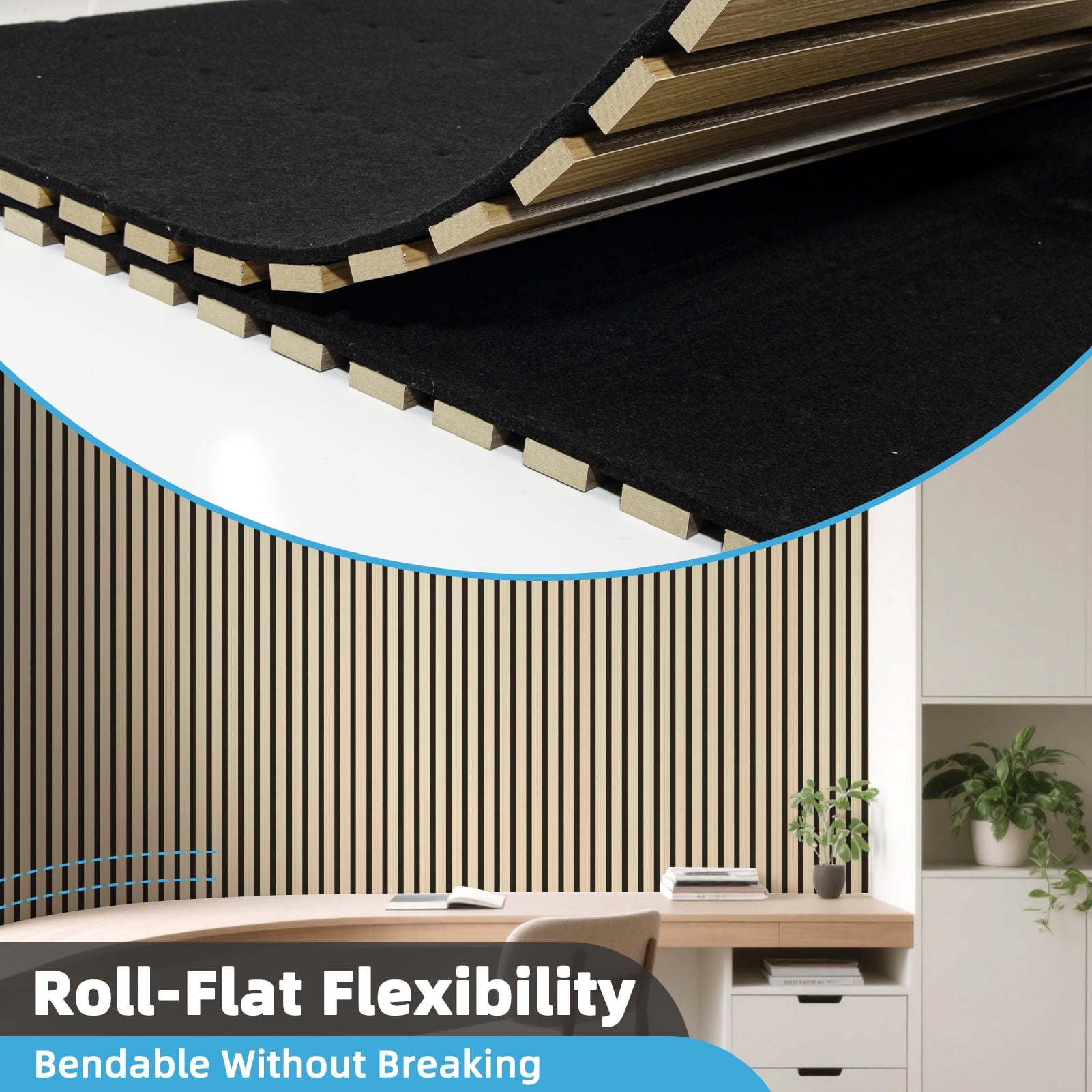 2 Pcs 95.3'' x 23.8'' 3D Slat Wall Paneling,Sound Absorbing Wall Panls for Living Room,Curved Wall Décor(30.9 sq.ft./Case)
