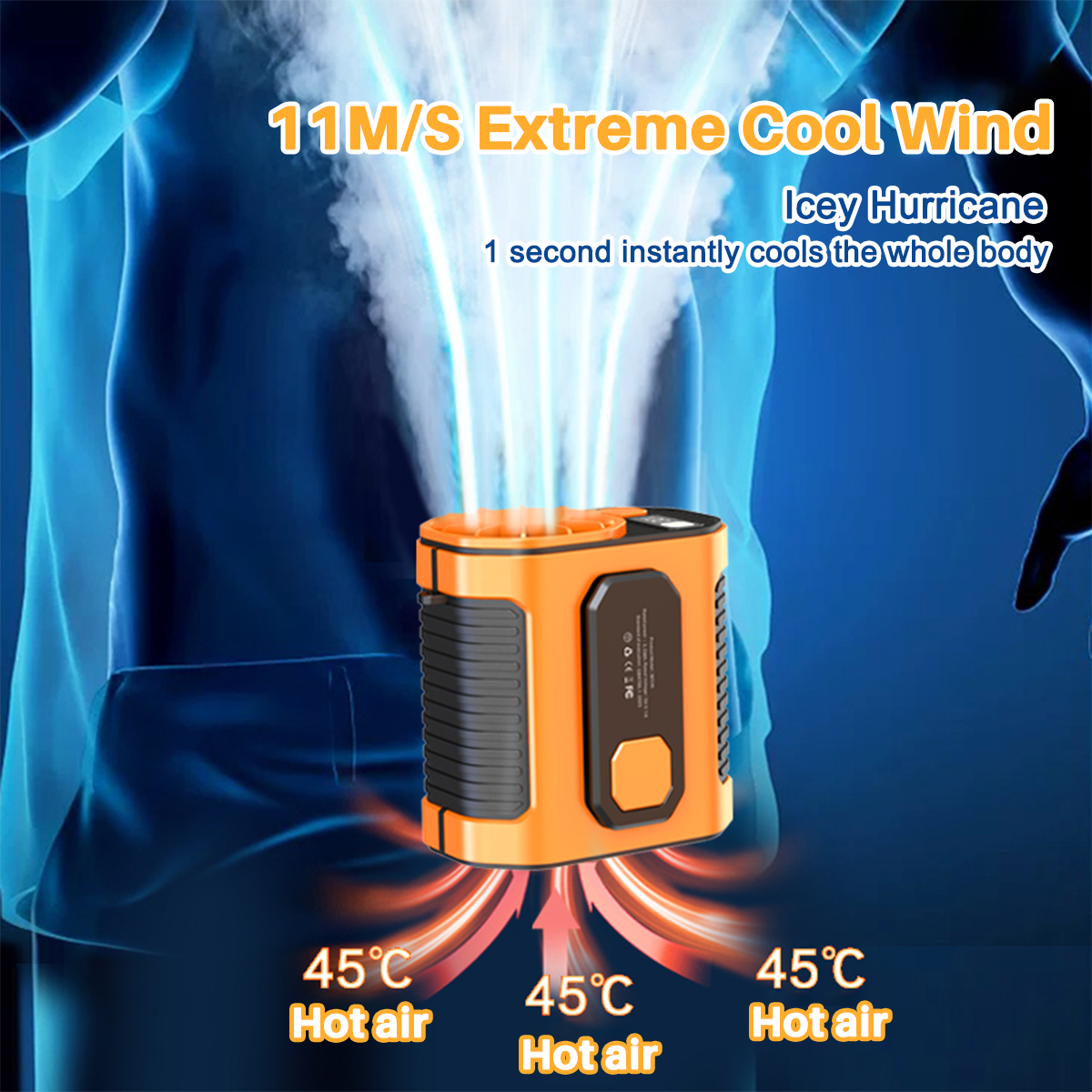 Cool Clip Fan Under Shirt, Ergonable Cool Clip Waist Fan, Shirt Fan Clip Outdoor, Powerful Undershirt Fan 5000mAh Edurance, Outdoor Cooling Fan for Running/Climing/Hiking/Camping (Orange)