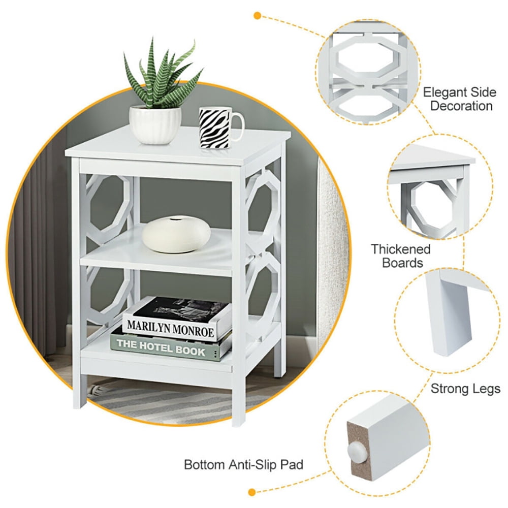 Finihen End Side Table, Sofa Side Table, Bed Side Table, 2 Pieces 3-tier Nightstand Sofa Side End Accent Table Storage Display Shelf, for Living Room, Bedroom, White Finihen End Side Table, Sofa Side Table, Bed Side Table, 2 Pieces 3-tier Nightstand Sofa Side End Accent Table Storage Display Shelf, for Living Room, Bedroom, White