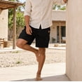 thumbnail image 5 of Casual Linen Shorts Elastic Waist Drawstring Loose Fit Summer Beach Vacation Shorts with Pockets, 5 of 6