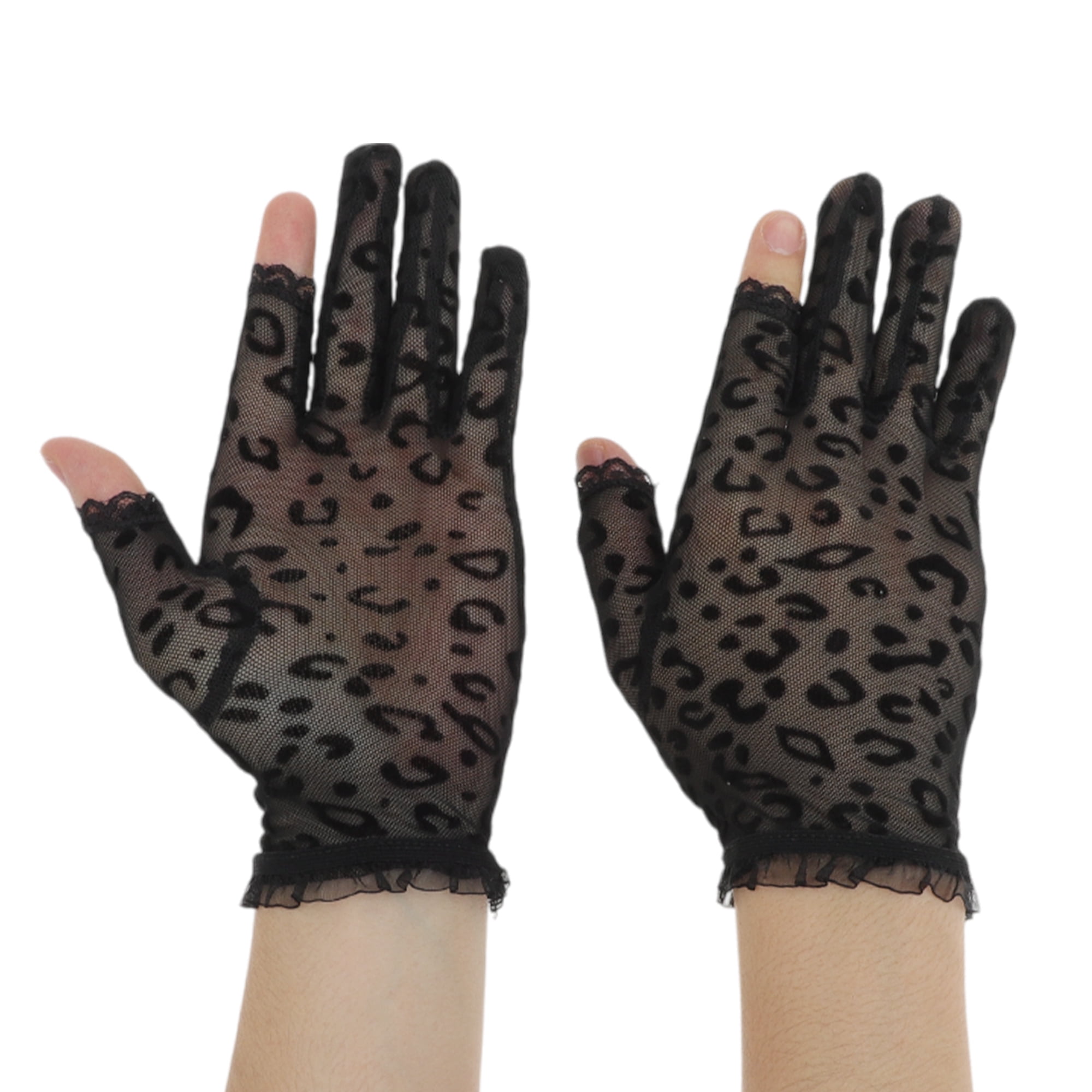 Unique Bargains Breathable Leopard Print Manicure Gloves 1 Pair Black