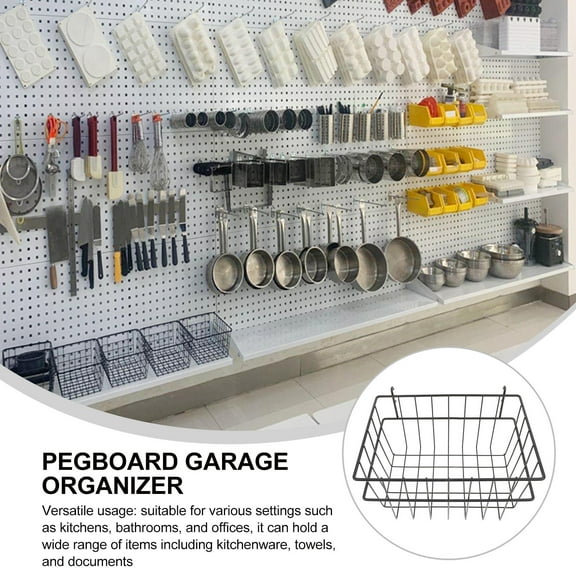 OUNONA small hanging basket Pegboard Baskets Black for Garage Workshop Storage 1Pack