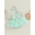 thumbnail image 4 of Musuos Baby Girl 2Pcs Summer Outfits 3 6 12 18M Short Puff Sleeve Daisy Print Romper Tulle Dress with Headband Set, 4 of 10
