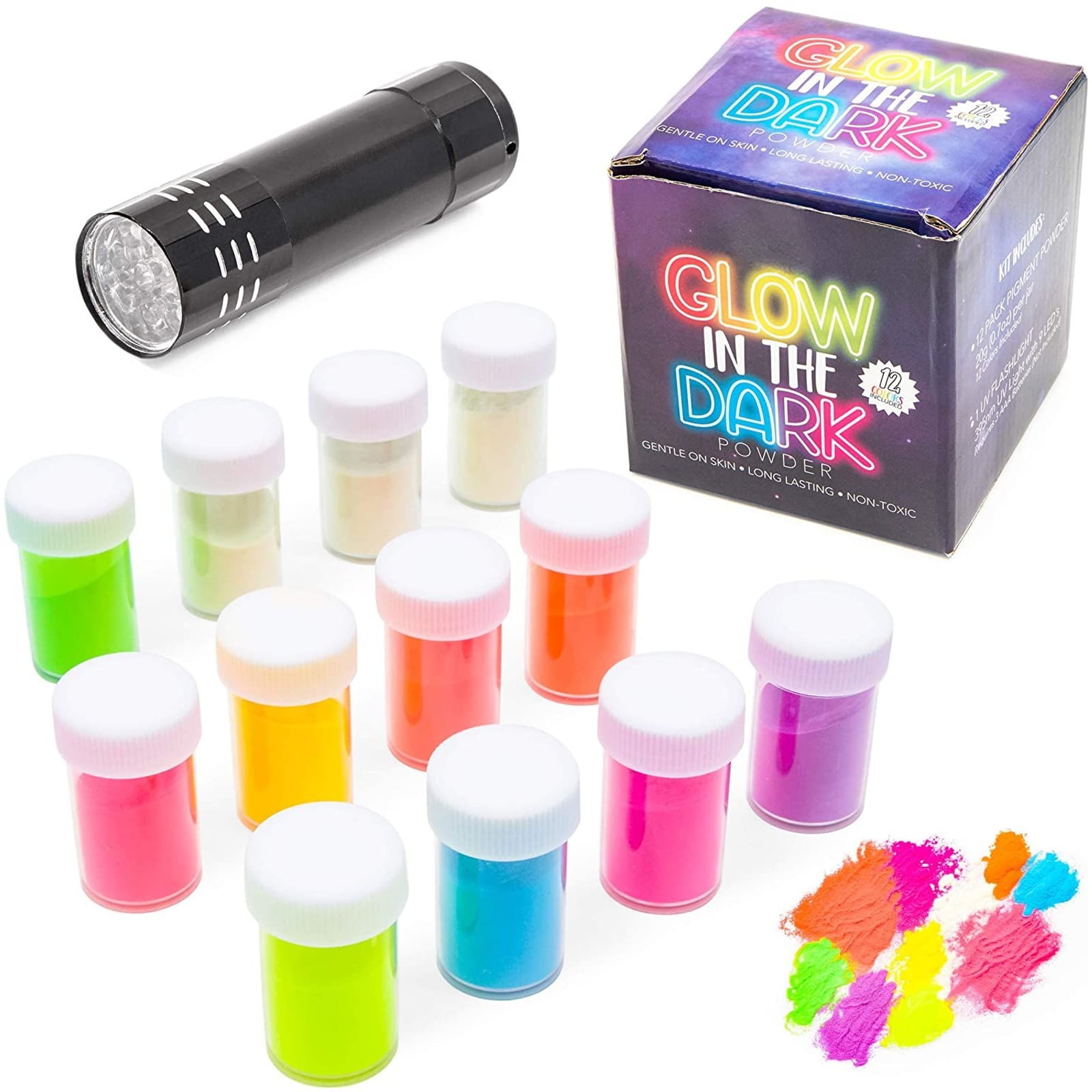 12 Pack Glow in The Dark Pigment Fluorescent Nontoxic Powder (0.7oz