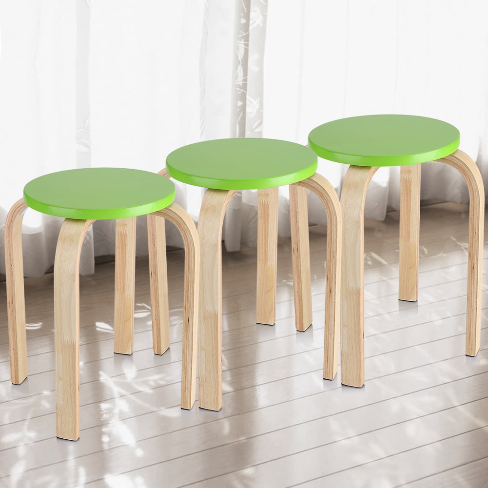 18" Anti-Slip Bent Wood Stacking Stool Candy Color Home Furniture Kid Room Decor 