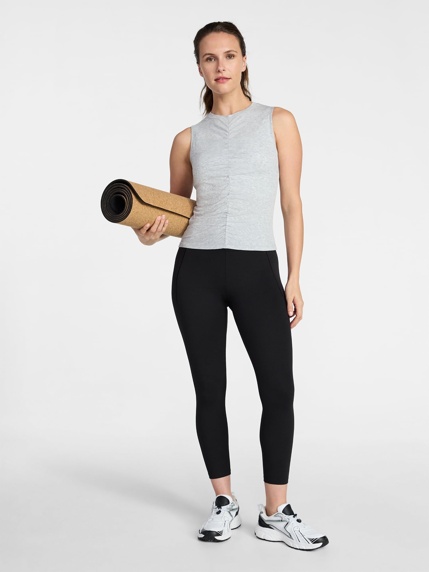 Avia Women's Shirred Ribbed Cinch Ballet Tank, Sizes XS-XXXL