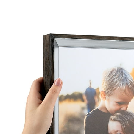 ArtToFrames 11" x 37" Silver with Stained Grey Picture Frame, 11x37 inch Silver Wood Poster Frame (WOM-4767)