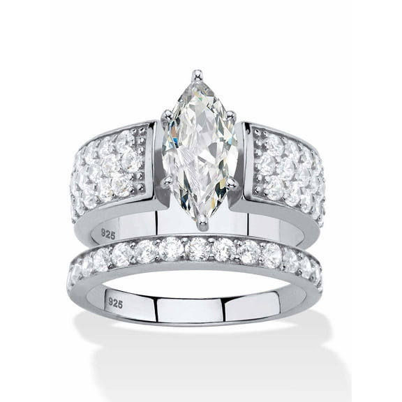 PalmBeach Jewelry 3.01 TCW Marquise-Cut and Pave White Cubic Zirconia 2-Piece Bridal Wedding Ring Set in 14k Gold-Platinum or Platinum-Plated Sterling Silver