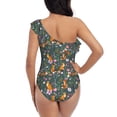 thumbnail image 5 of Cauagu Wolf Fox In Flower Forest Print Women's Sexy One Piece Swimsuits One Shoulder Ruffle Tummy Control Bathing Suit Slimming Swimwear-XX-Large, 5 of 6