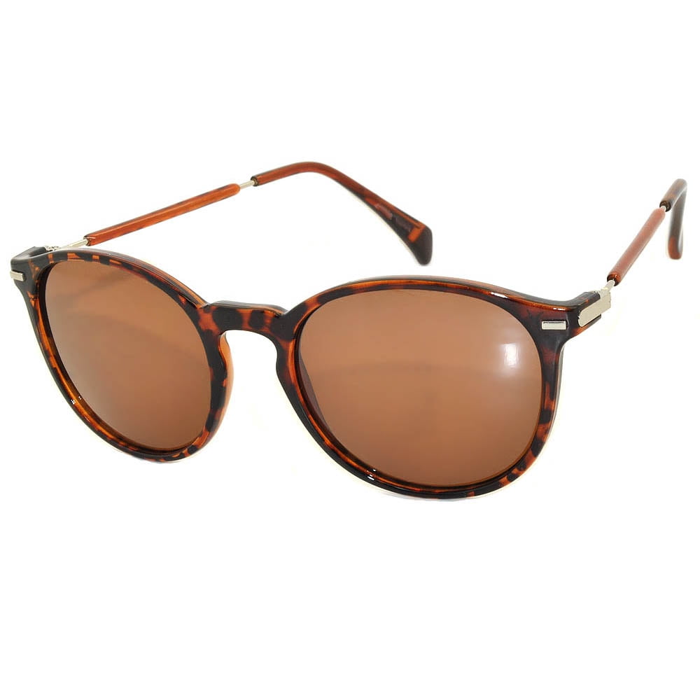 OWL OWL Eyewear Vintage Retro Round Sunglasses Leopard Frame Brown