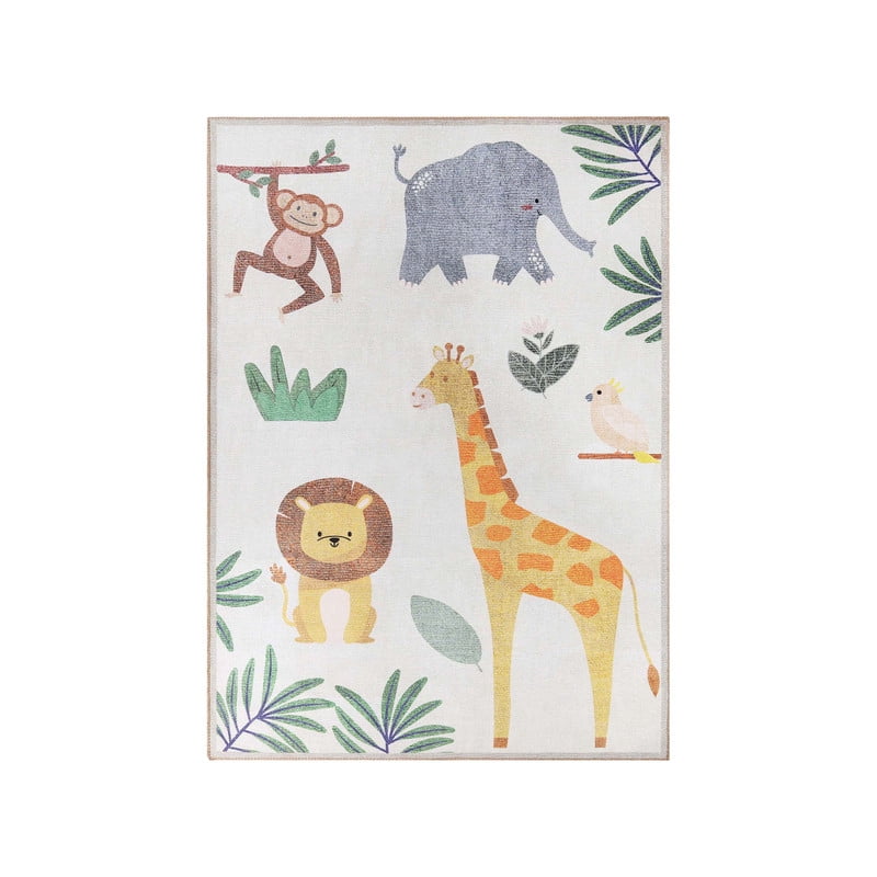 Superior Jungle Animals Non-Slip Washable Indoor Play Rug, 2' x 3', Ivory