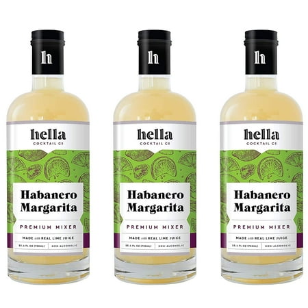 Hella Cocktail Co. Habanero Margarita Premium Cocktail Mixers, 750ml (3 Bottle Set)