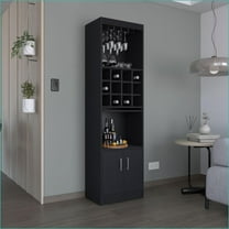 Bar Cabinet, 71-Inch Modern Liquor Cabinet with 12-Bottle Rack, Stemware Holder & Pull-Out Tray | Engineered Wood | Shelves Included