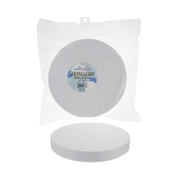 Mega Crafts - 2 Pcs Poly Craft Foam 8'' Inch Disc | Durable, Solid Polystyrene Discs For Arts & Crafts, Ornaments, School Projects, Knitting & Party Favors | For Kids, Teachers & Artists