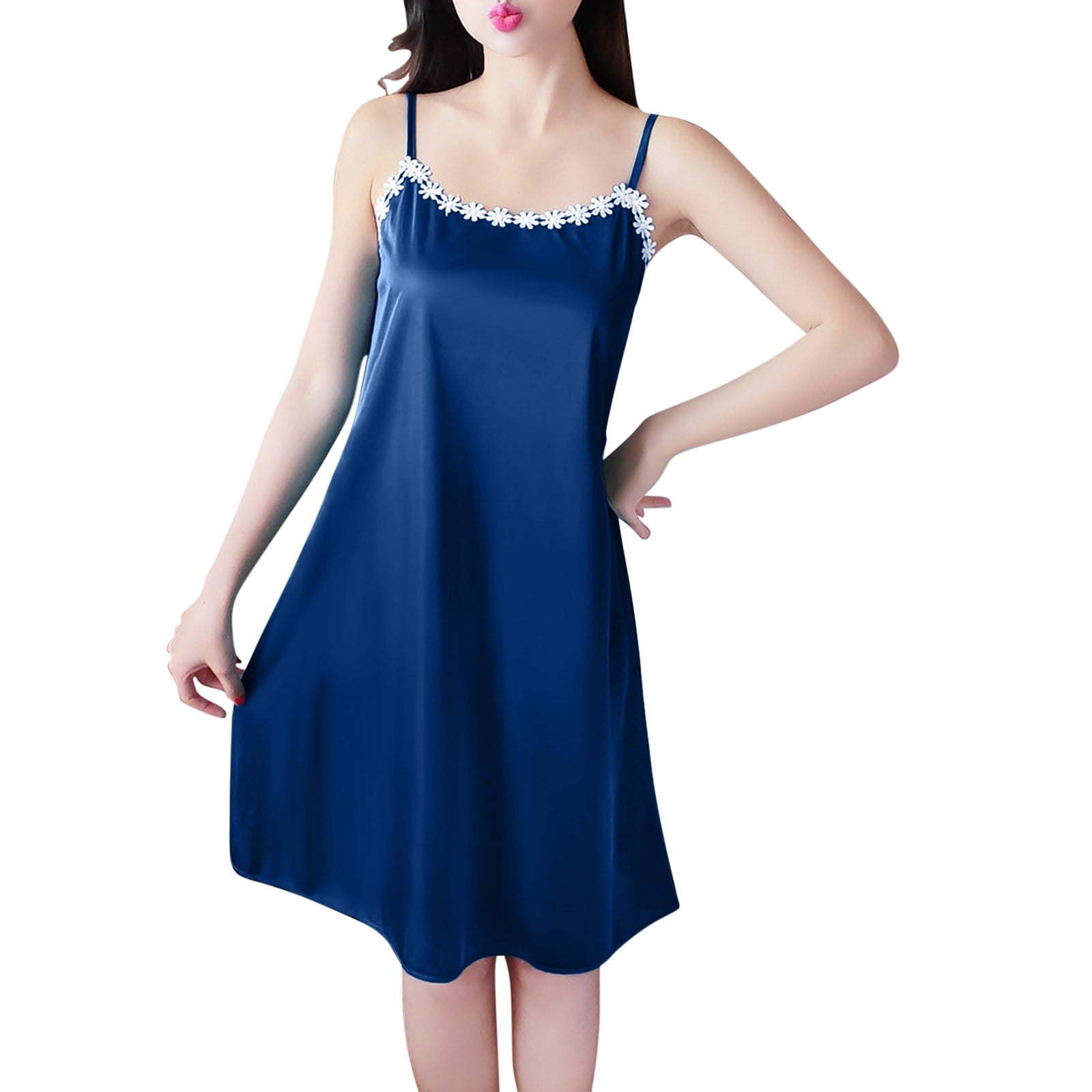 HUJlwoi Sleeveless Sleepshirt Women Spaghetti Strap Sleepdress Knee ...