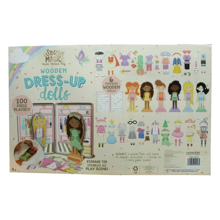 Story Magic Wooden Dress Up Dolls with Tin