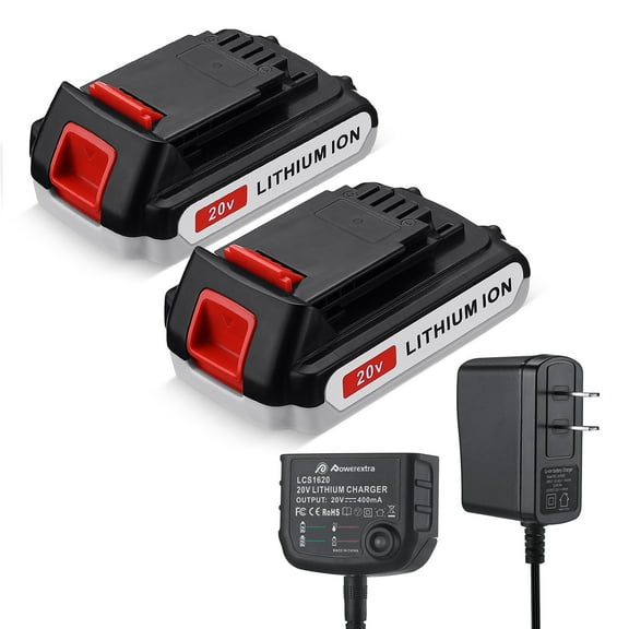 2-Pack 3.0Ah 20 Volt Lithium-ion Replacement LBXR20 Batteries   Battery Charger for Black Decker 20V Max