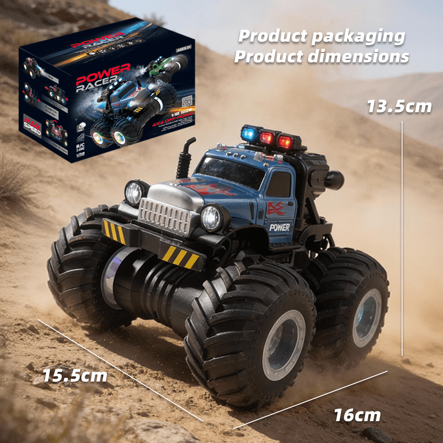 HNH RC Monster Trucks for Boys, Off Road Remote Control Car, RC Crawler Gift for Kids 3-12 Years-Blue