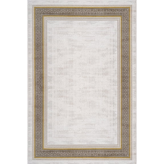 Beige Framed Area Rugs for Living Room Washable Rugs Boho Moroccan Area Rug Soft Neutral Geometric Bohemian Carpet Distressed Indoor Rug for Bedroom Dining Room Office Foldable Nonslip Rug