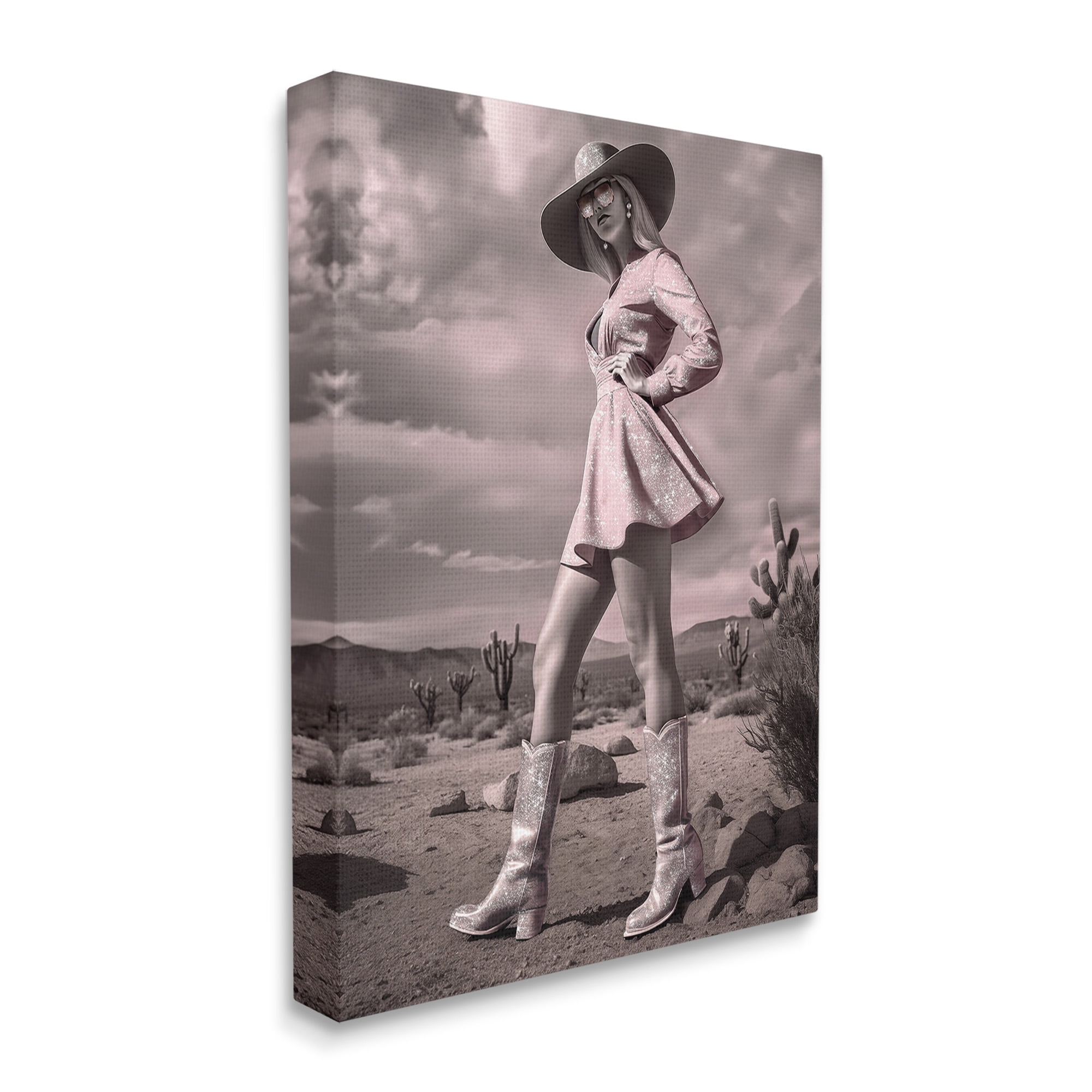 Stupell Industries Glam Cowgirl in Dress Beauty & Fashion Photography Gallery Wrapped Canvas Art Print Wall Art, 24 x 30