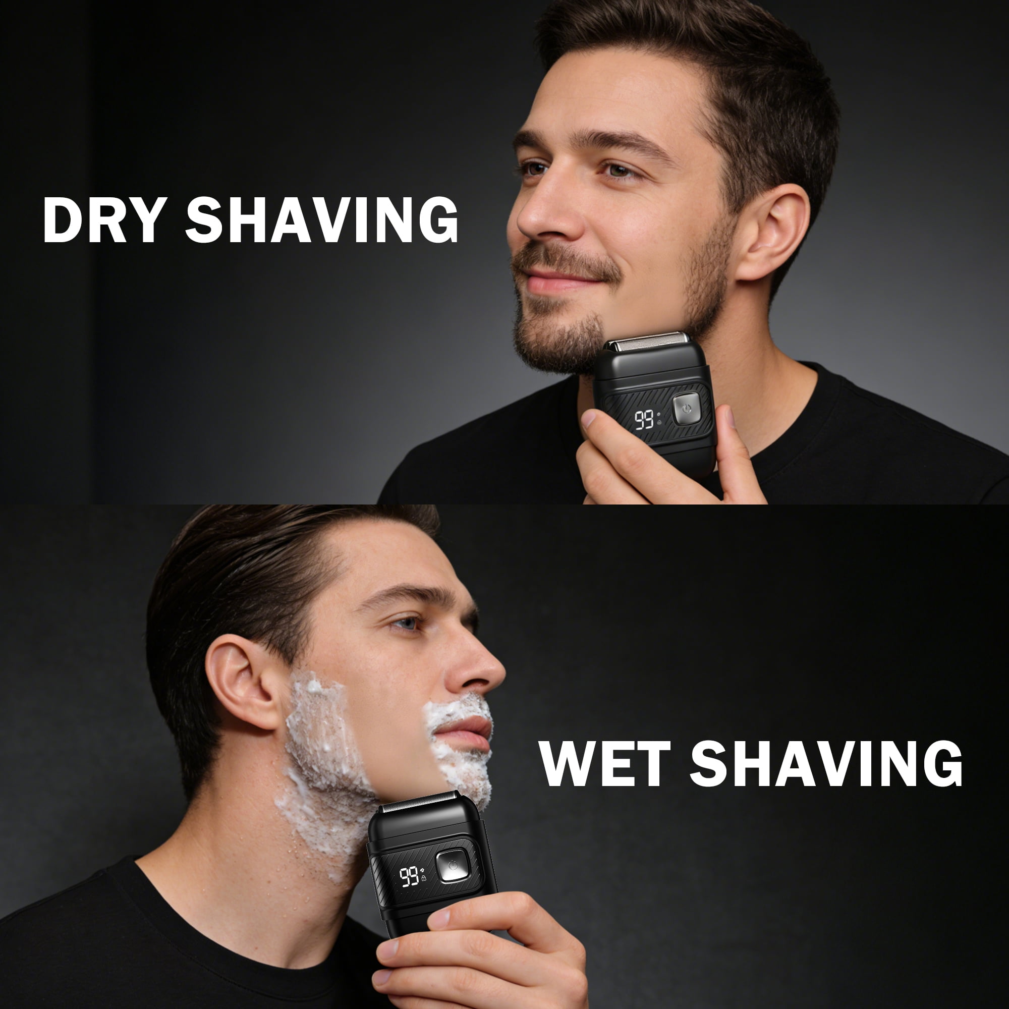 Electric Foil Shaver for Men, Micro-Comb Technology & 3 Floating Blades, IPX7 Waterproof Wet/Dry Cordless Razor with LED Display, USB-C Fast Charge, Portable Travel Razor