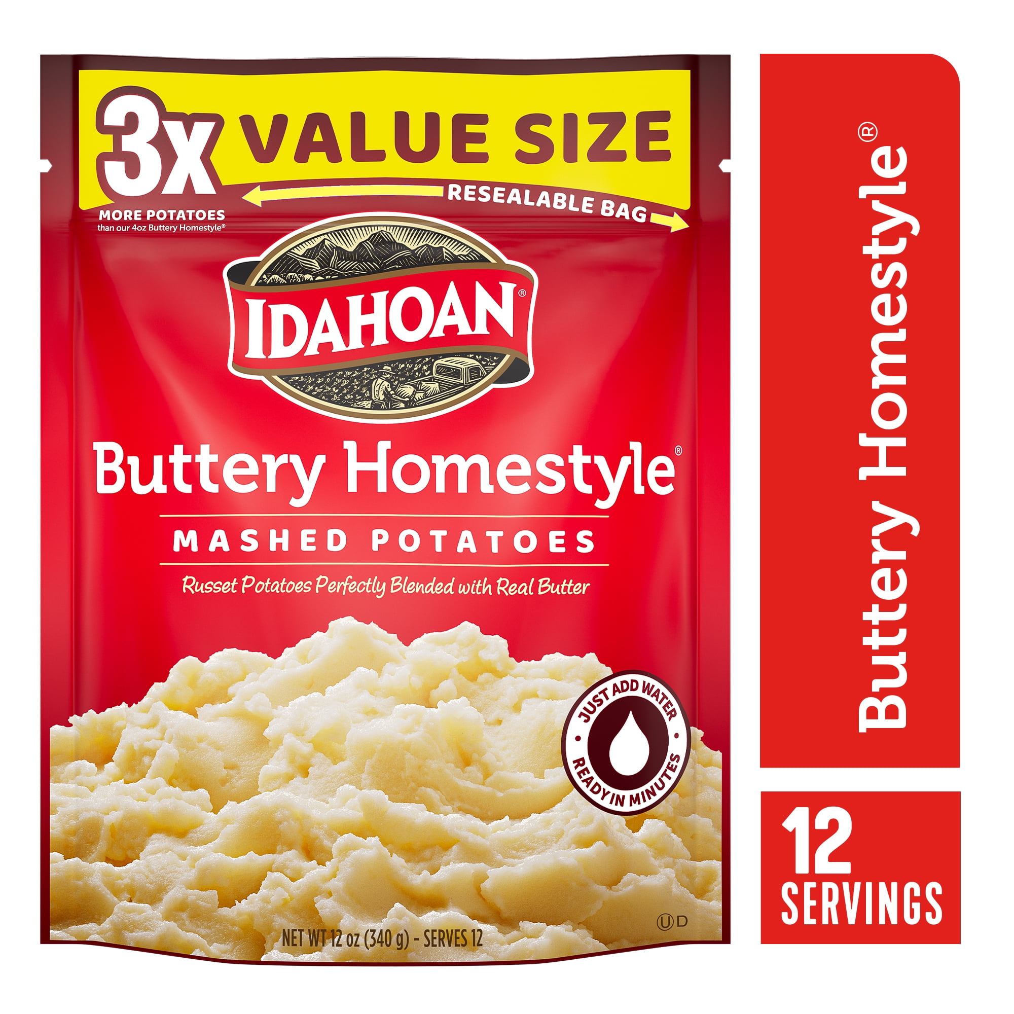 (8 pack) Idahoan Buttery Homestyle® Mashed Potatoes Value Size, 12 oz Resealable Pouch