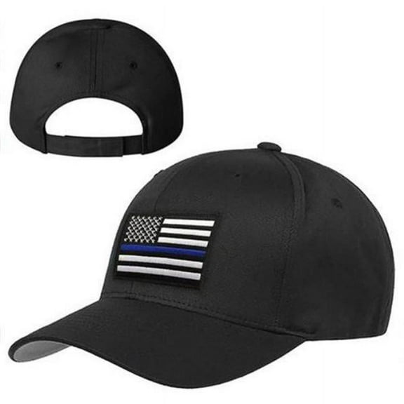 Velcro Hat - Thin Blue Line American Flag, Black