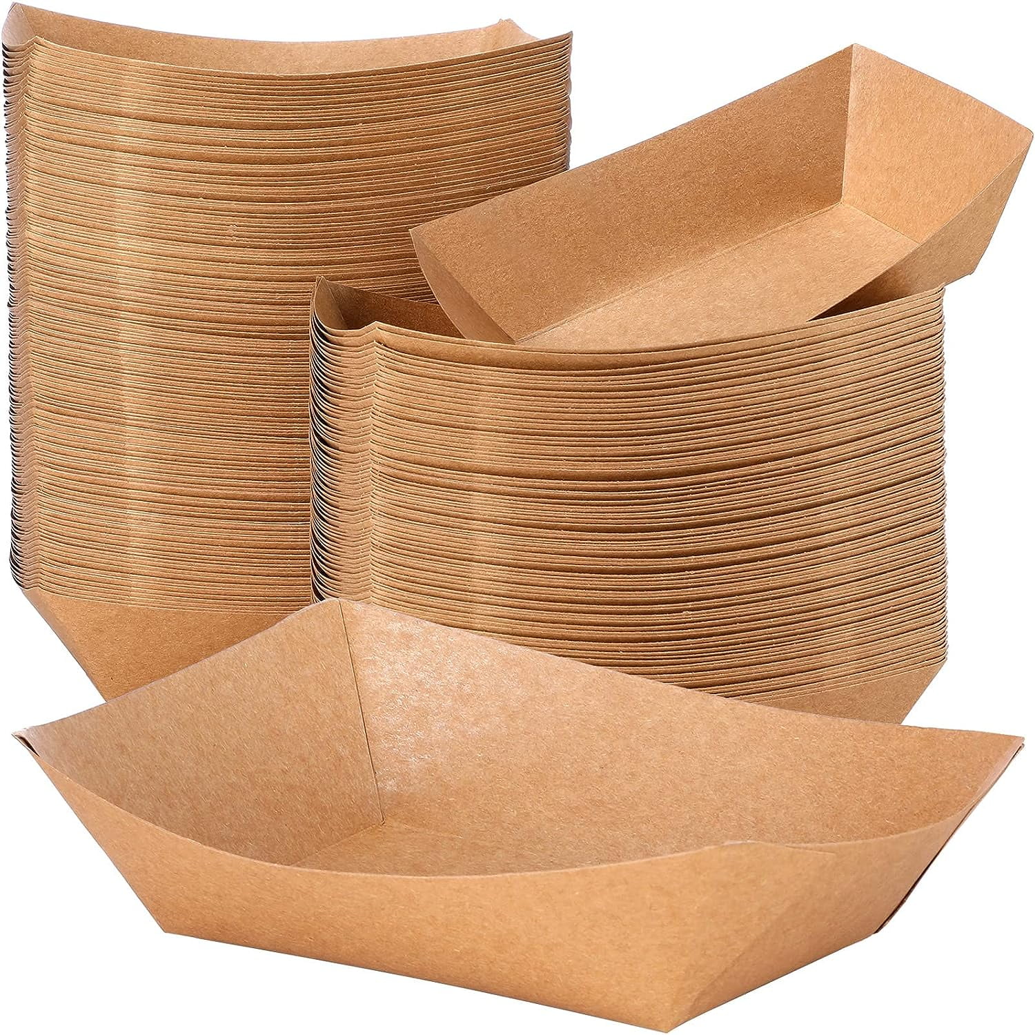 DEAYOU 50 Pack Paper Food Trays, 4 Corner Pop Up Kraft Food Containers,  Greaseproof Paperboard Food Box Tray for Party, Disposable Foldable Brown  Fast