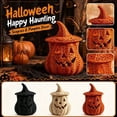 thumbnail image 2 of Seagrass Witch Hat Pumpkin Jack O Lantern Candle Holder Halloween Decor Black 11 inches, 2 of 6