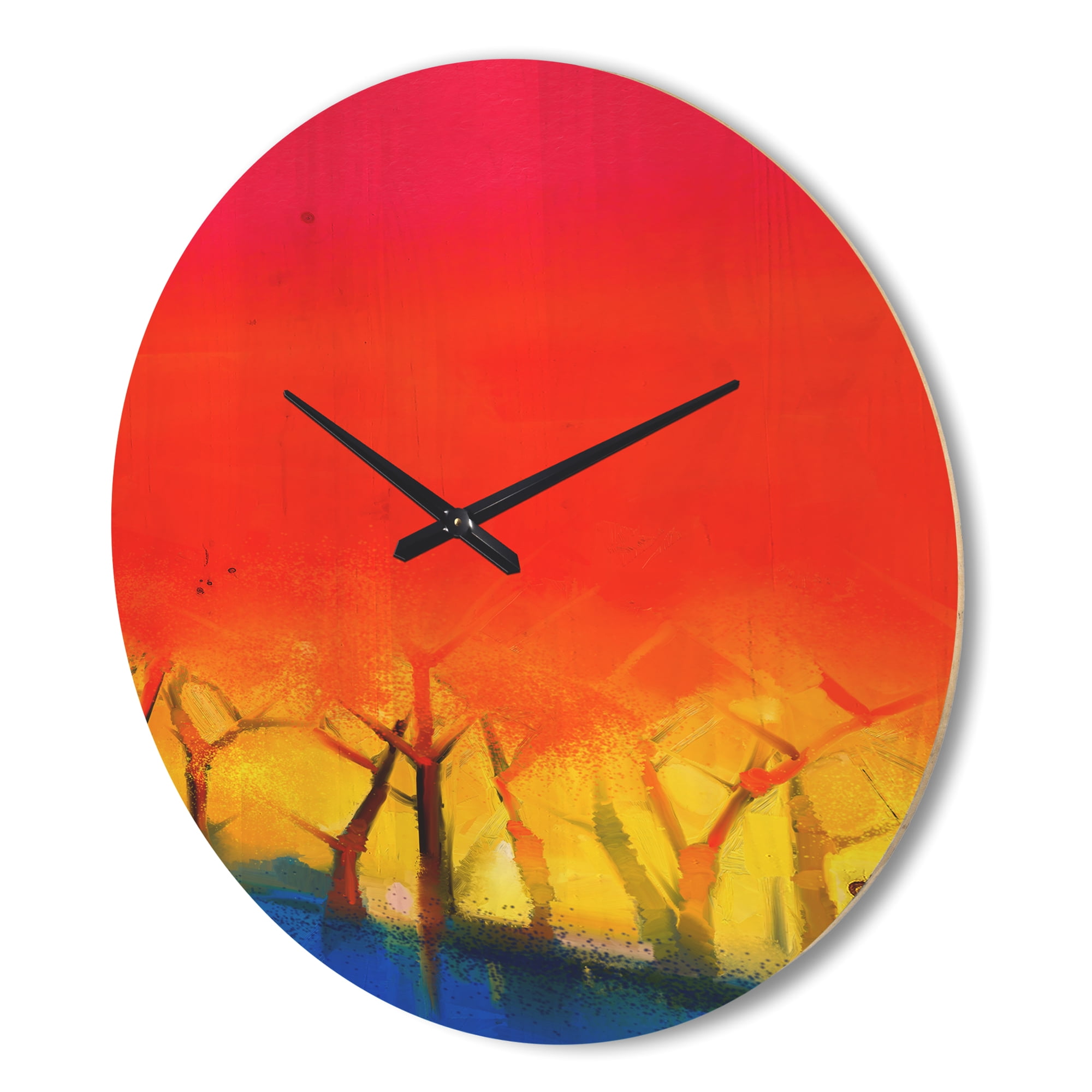 Designart 'Red Sky Spring Season and Tree' Modern Wood Wall Clock
