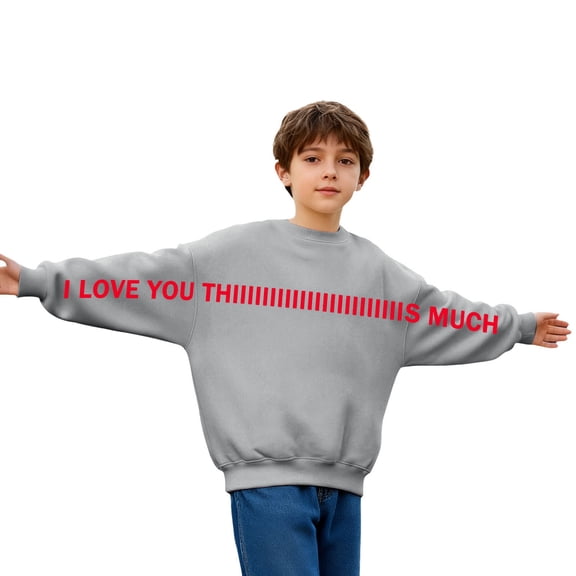 Shadoumai Girl Boy Valentines Day Sweatshirt I Love You This Much Hoodies Sweatshirts Funny Graphic Pullover Tops 3-13 Years