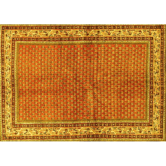 Ahgly Company Machine Washable Indoor Rectangle Persian Yellow Traditional Area Rugs, 5' x 7'