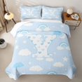 thumbnail image 2 of Feelyou Love Heart Letter Y Quilt Full for Boys Girls, Cloud Rainbow Full Bedspread Sets, Blue, 3 Pieces, 2 of 7