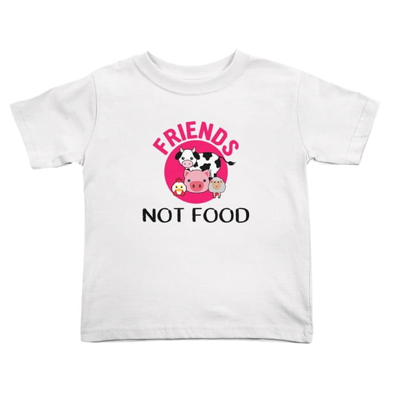 Friends Not Food Animal Lover Vegan Funny Toddler T Shirts for Boys Girls (White, 2T)