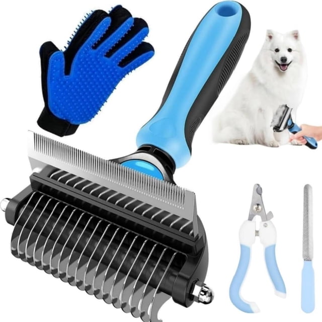 Cepillo 2 en 1 EDECOR Azul Deslanador para Perros y Gatos de Pelo Corto o Largo