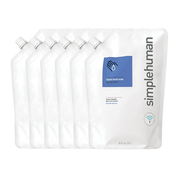simplehuman Spring Water Moisturizing Liquid Hand Soap Refill Pouch, 34 Fl. Oz. (Pack of 6)