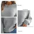 thumbnail image 5 of Women Pullover Sweater Crew Neck Long Sleeve Plain Color Loose Fit Casual Knitted Sweater Grey L, 5 of 6