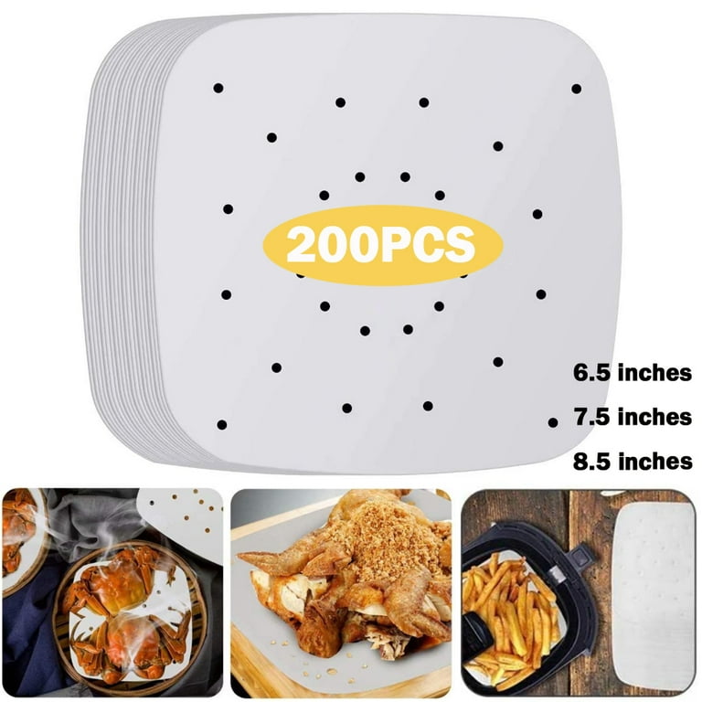 Air Fryer Parchment Paper Liners, 200pcs 7.5inch Square Perforated  Parchment Paper Sheets for Air Fryer,Steaming Basket, Oven, Baking, Cooking