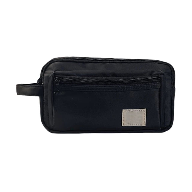 Lksixu Large Capacity Pencil Pouch, Solid Color Canvas Pencil Case with 3 Compartments, Portable Stationery Organizer with Handle and Zipper, Travel Cosmetic Storage Bag Office Supplies, Black