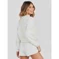 thumbnail image 4 of YOGAFOX Women's Fall Batwing Sleeve Top and Shorts 2 Piece Outfits Sweatsuit Light Grey S, 4 of 5