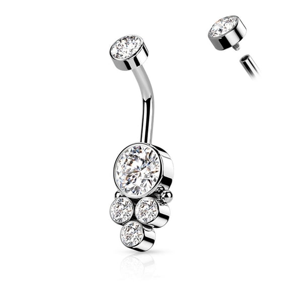 Belly Rings Navel Piercing Triple Cluster Dropdown with Internally Threaded